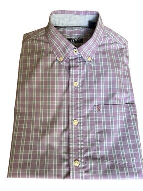 Izod Lavender Plaid Long-Sleeve Button-Down Shirt, Size S